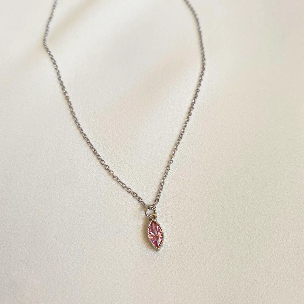 Pembe Damla Taşlı Kolye