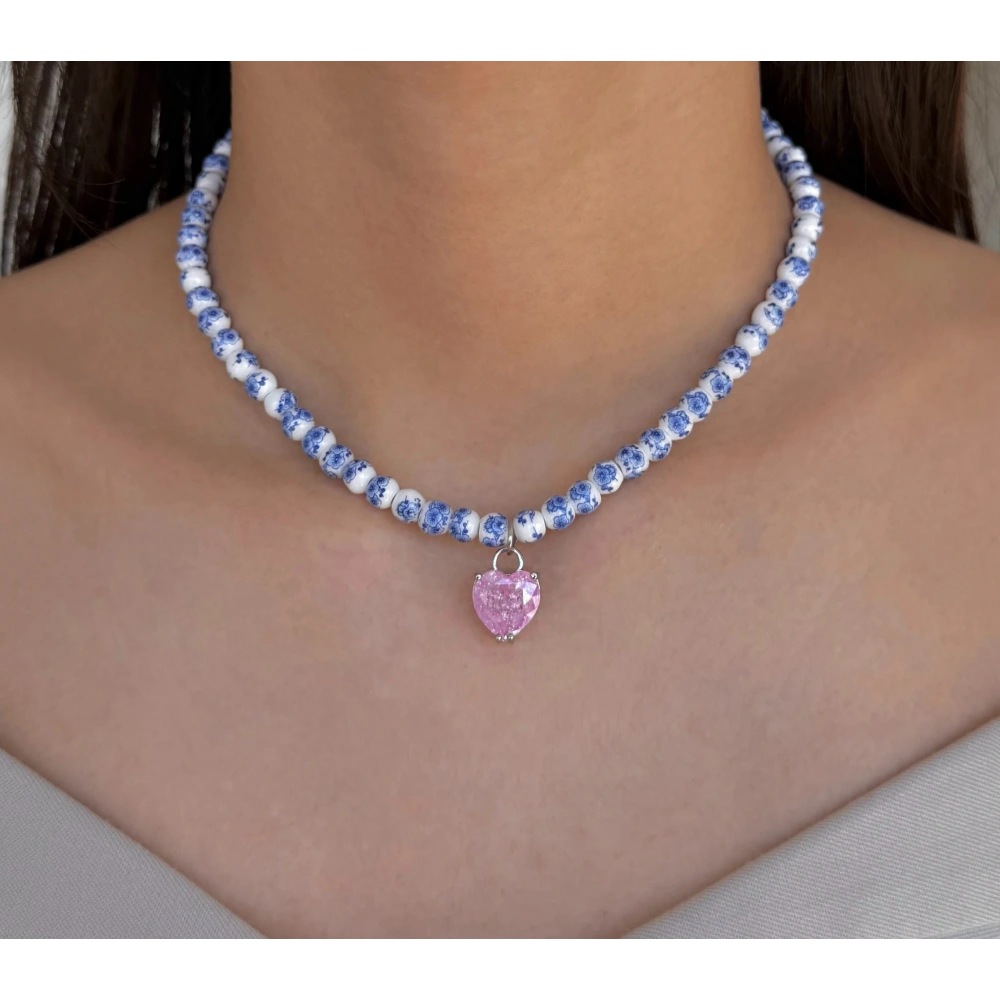 Pembe Kalpli Mavi Tasarım Kolye