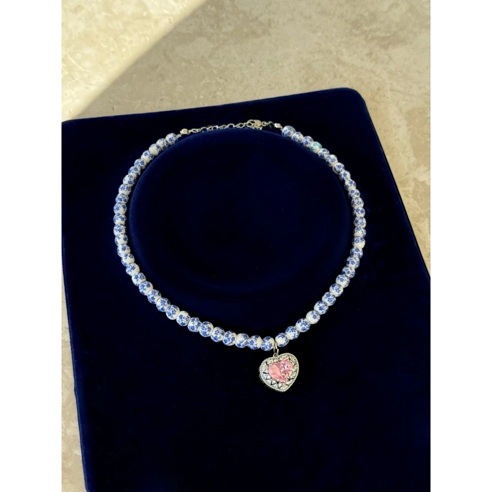 Pembe Kalpli Mavi Tasarım Kolye