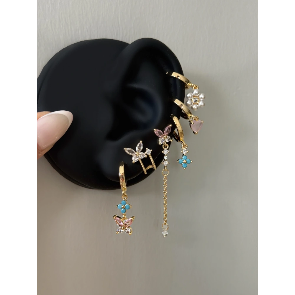 Pembe Kelebekli 6 Lı Küpe Seti