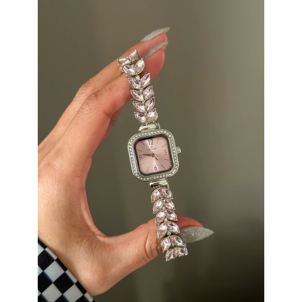 Pembe Kristal Taşlı Kol Saati