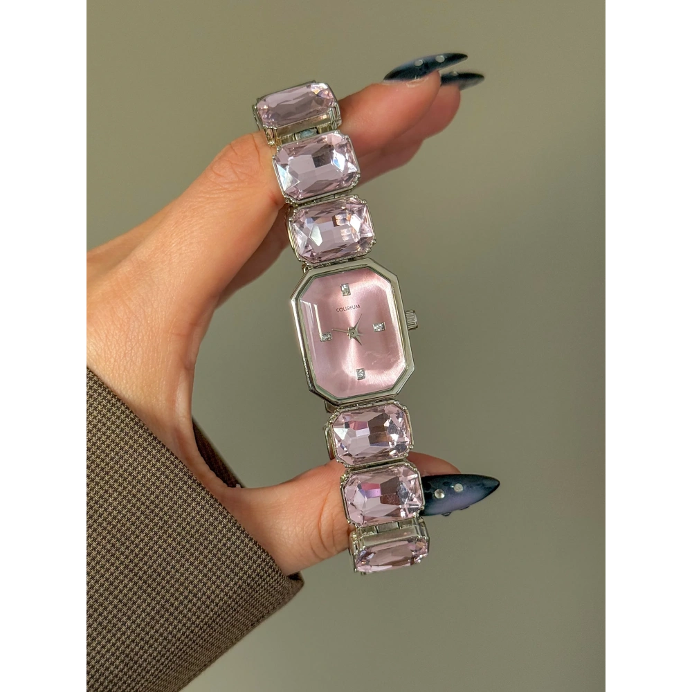 Pembe Kristal Taşlı Kol Saati