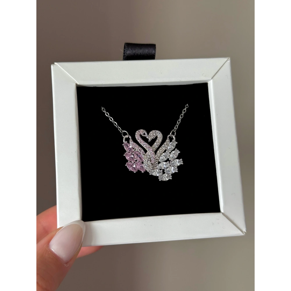 Pembe Kuğulu Aşk Kolye