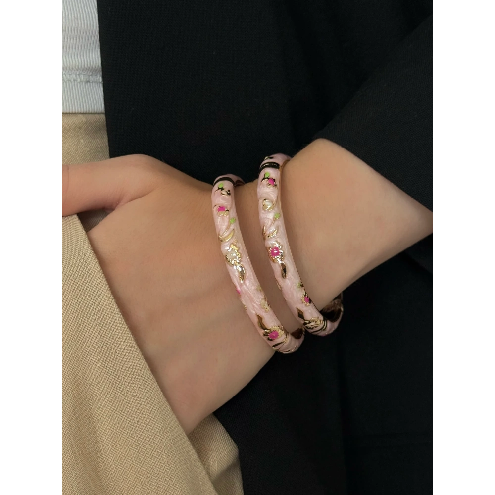 Pembe Kuş Detay Mineli Kelepçe Bileklik