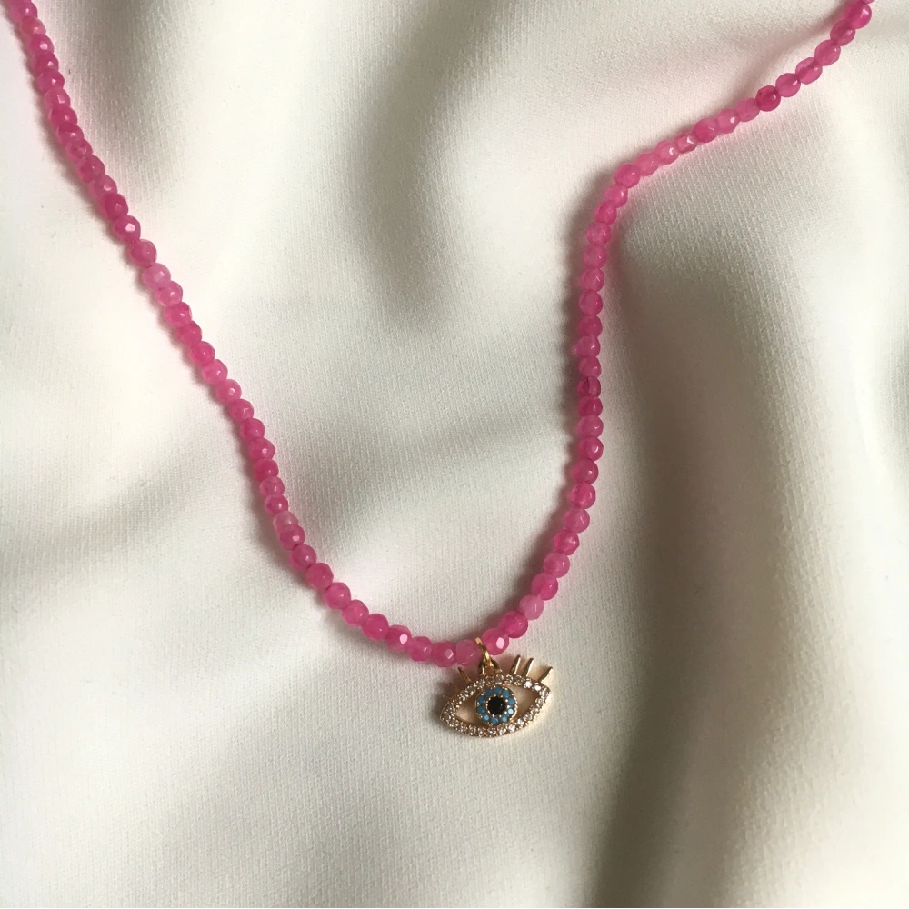 Pembe kuvars Göz Kolye