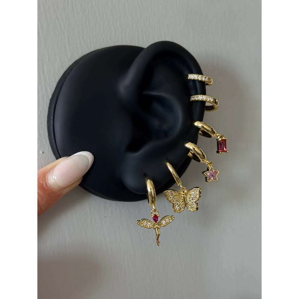 Pembe Melek Detay 6 Lı Küpe Seti