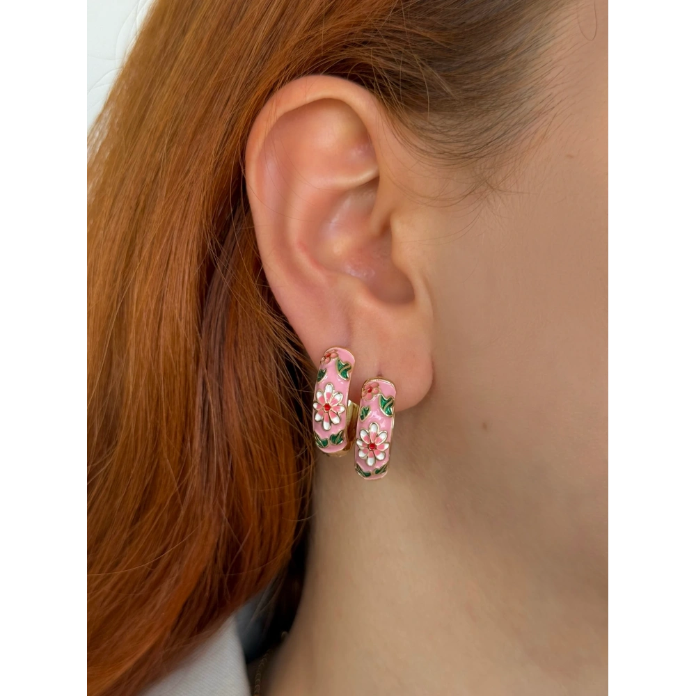 Pembe Mineli Halka Küpe