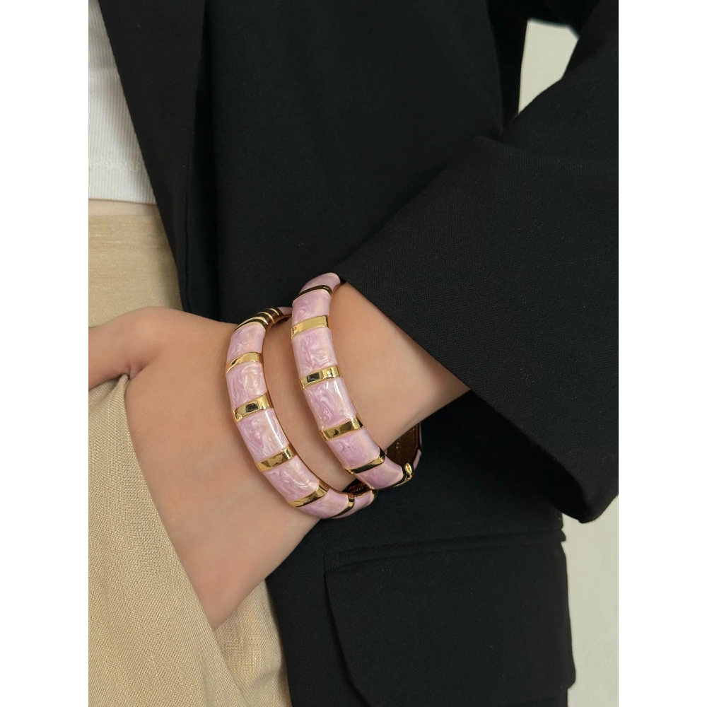 Pembe Mineli Kalın Kelepçe Bileklik