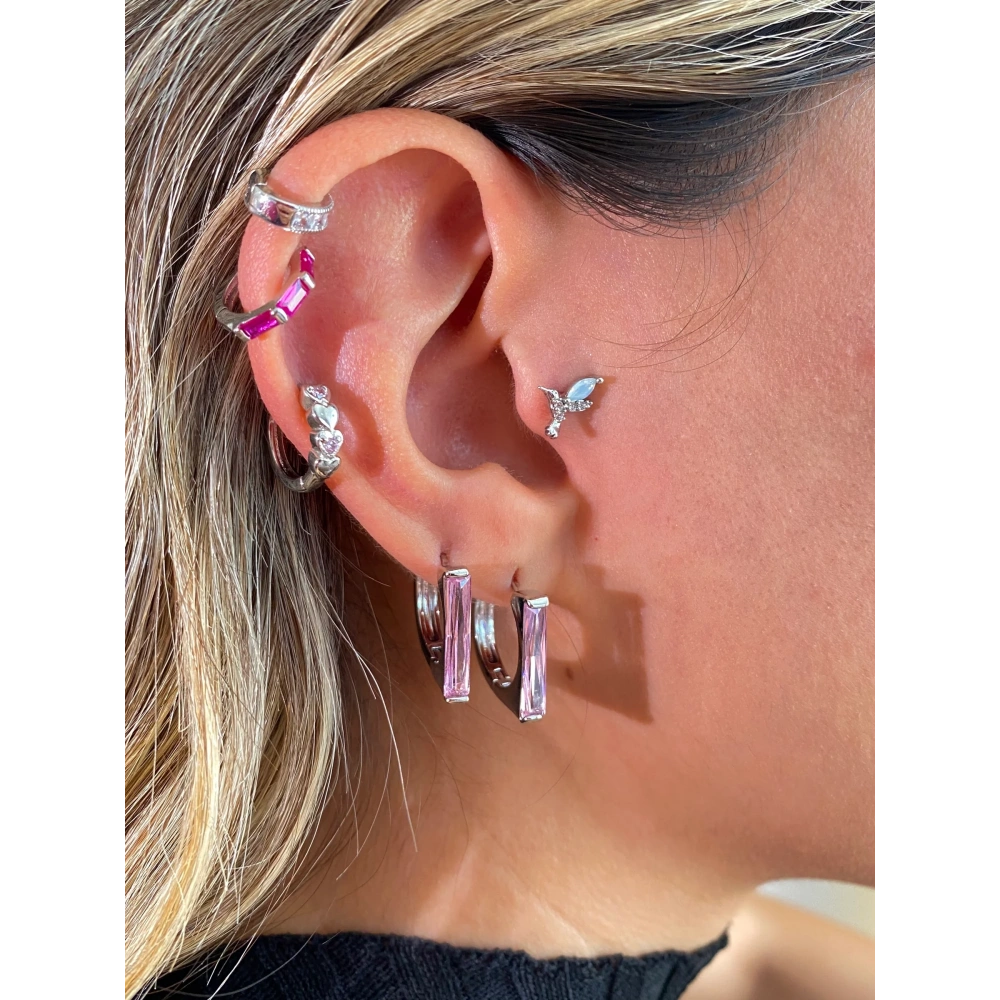 Pembe Slim Baget Taşlı Küpe