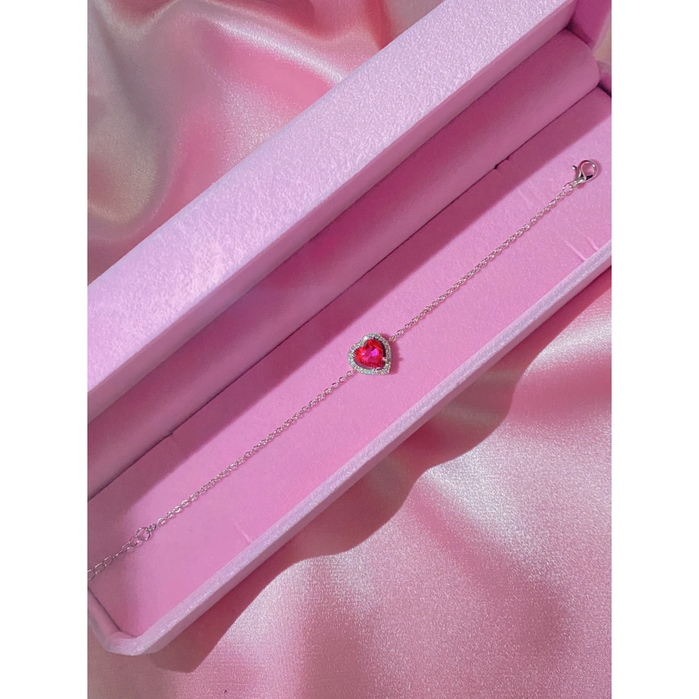 Pembe Swarovski Kalpli Bileklik