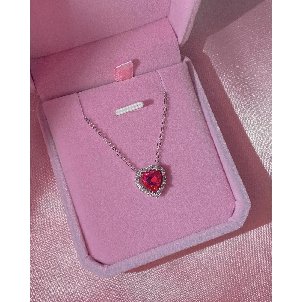 Pembe Swarovski Kalpli Kolye