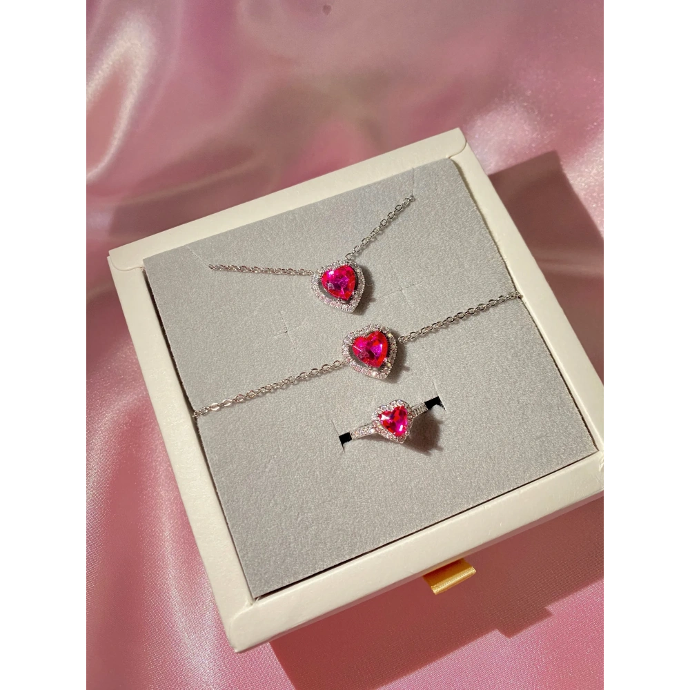 Pembe Swarovski Kalpli Set