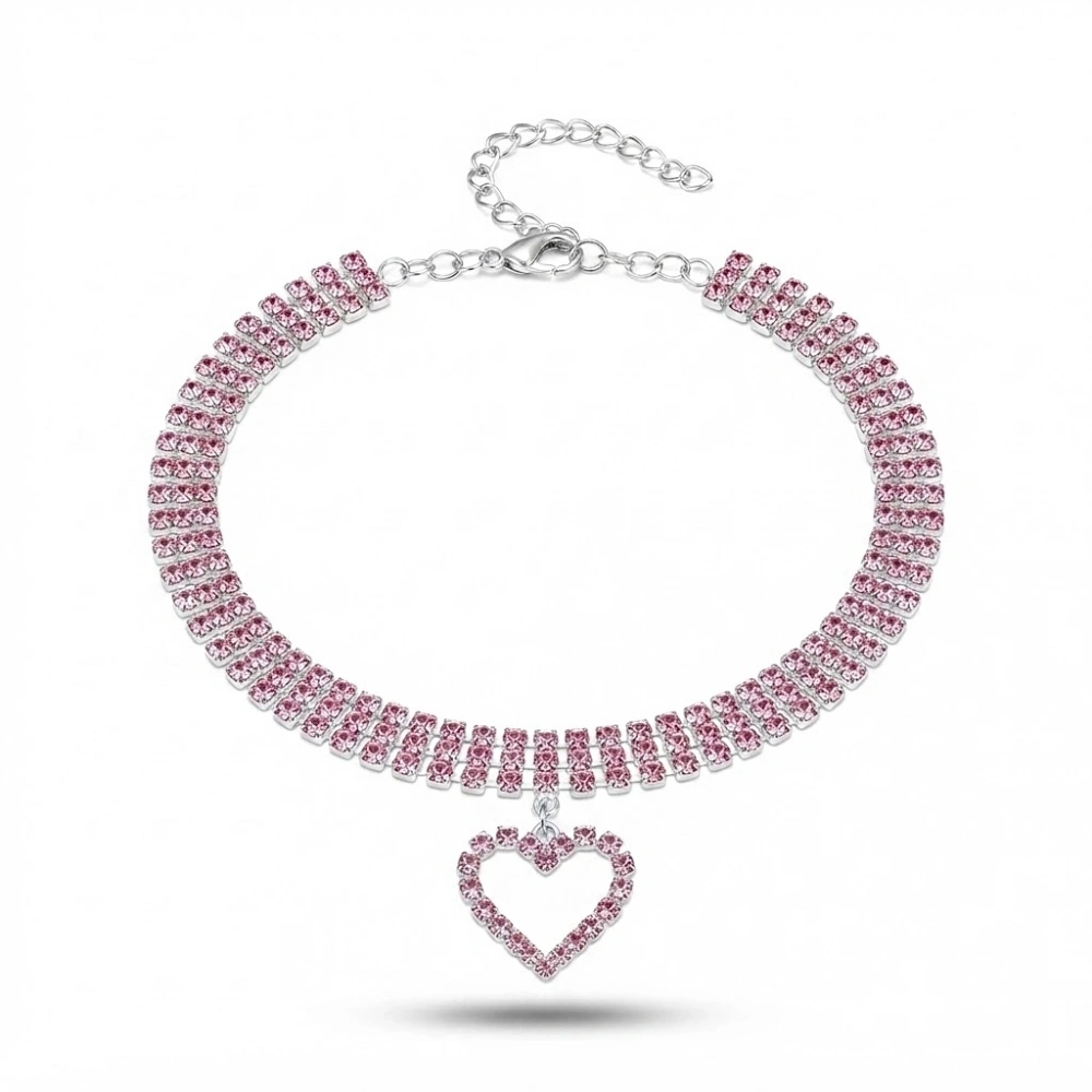 Pembe Taşlı Kalp Choker