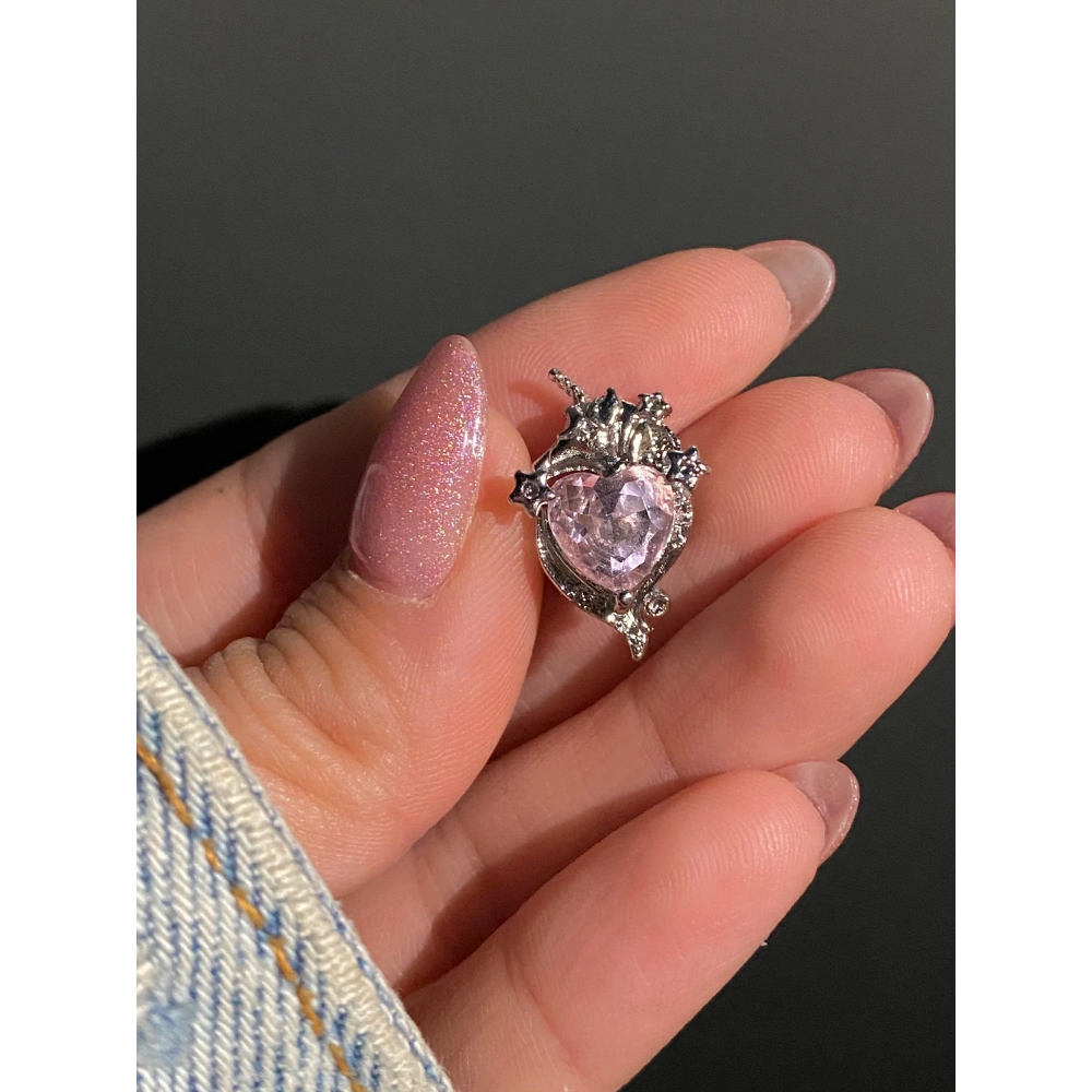 Pembe Taşlı Kalp Detaylı Charm