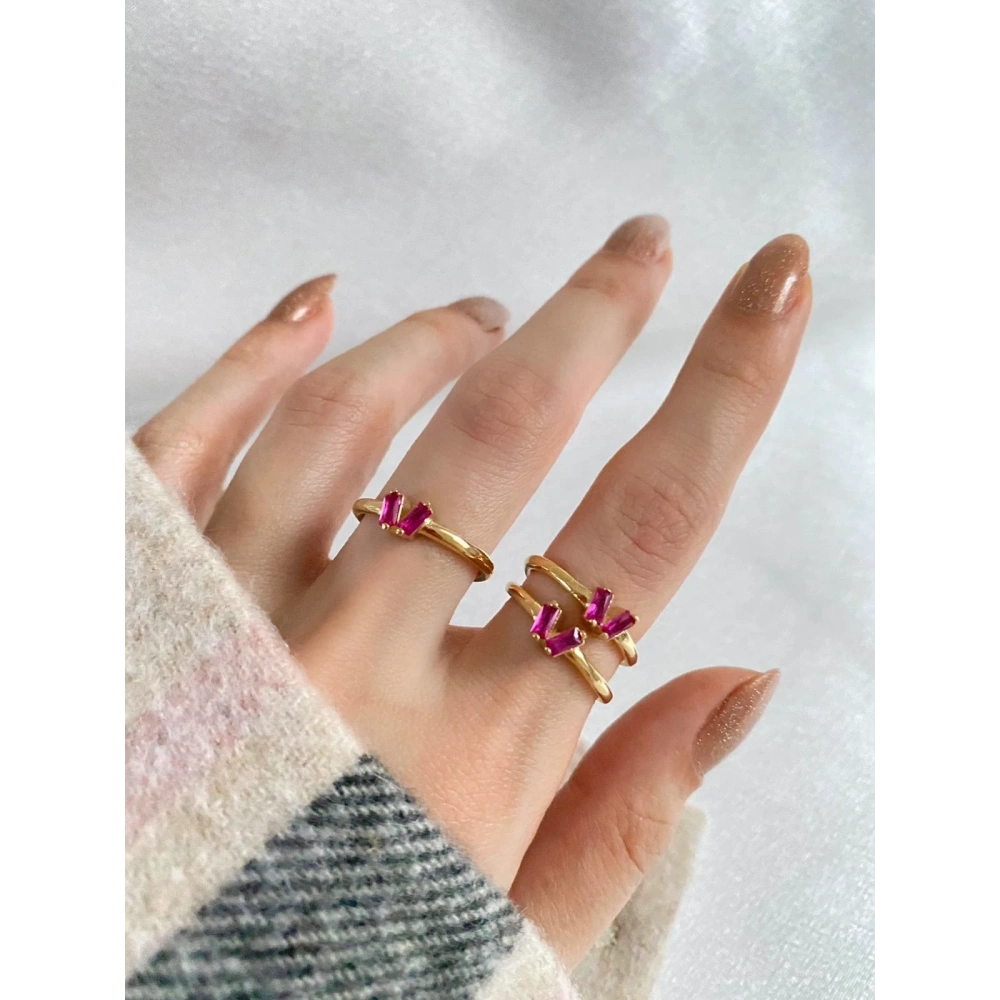Pembe Taşlı Minimal Yüzük