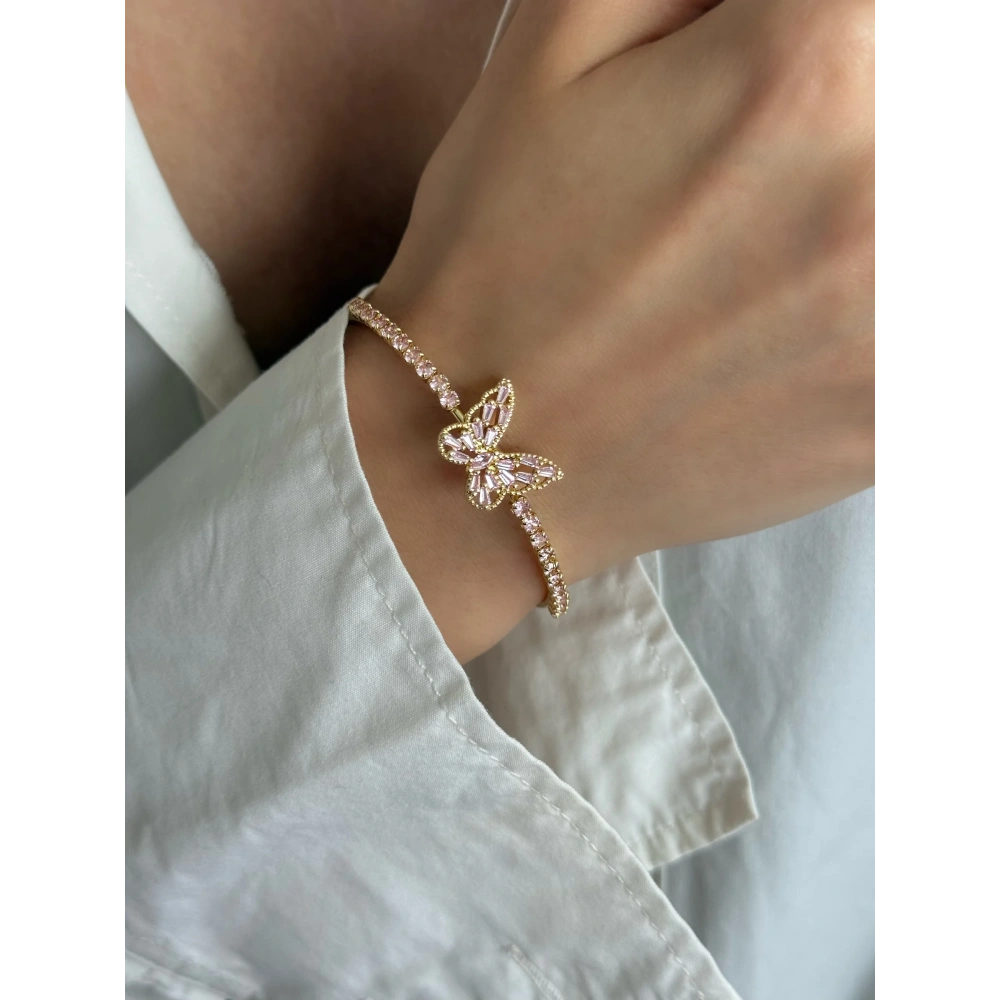 Pembe Zirkon Taşlı Kelebek Bileklik