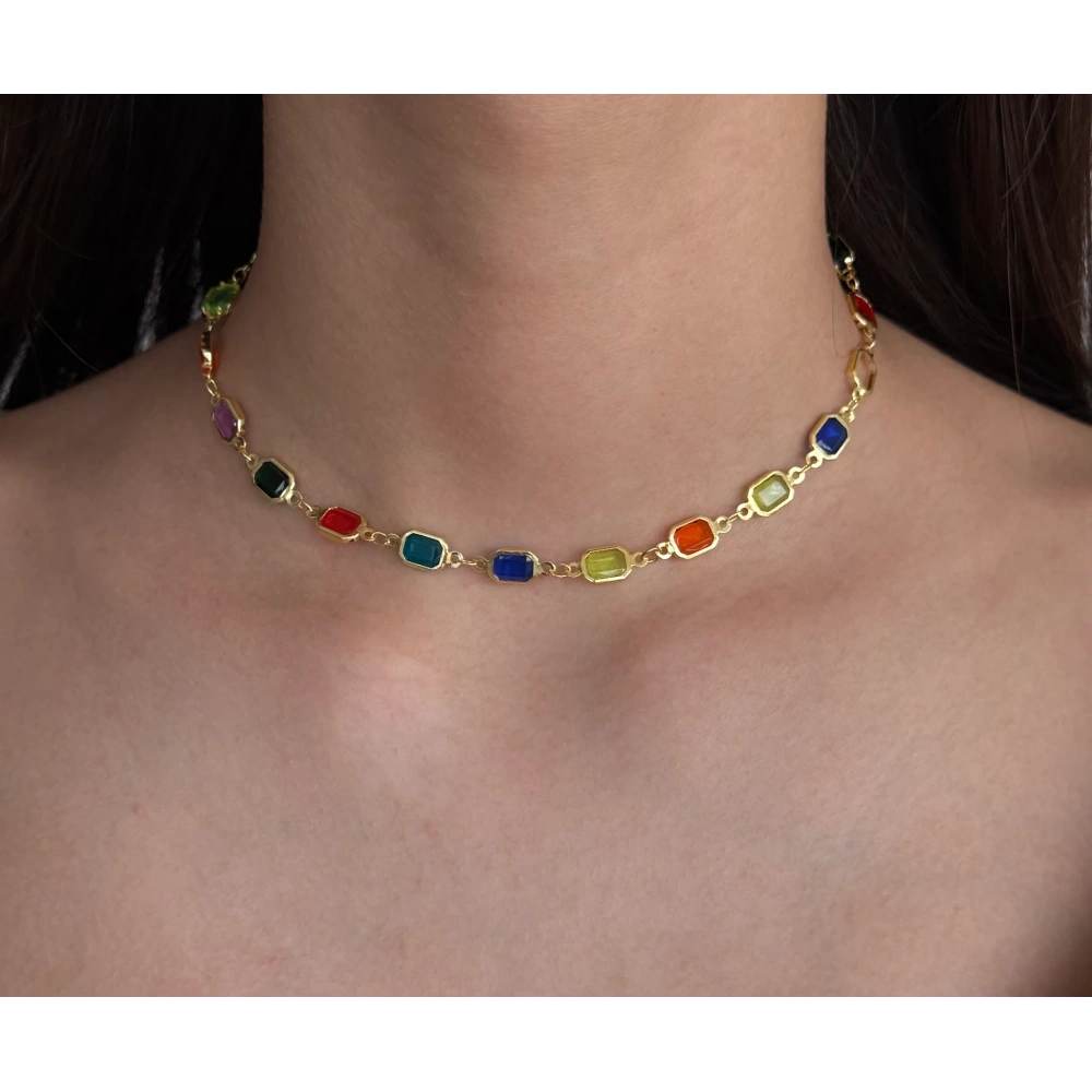 Renkli Baget Taşlı Choker