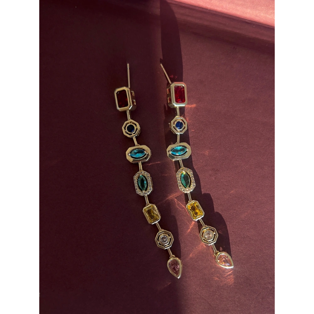 Renkli Baget Taşlı Küpe