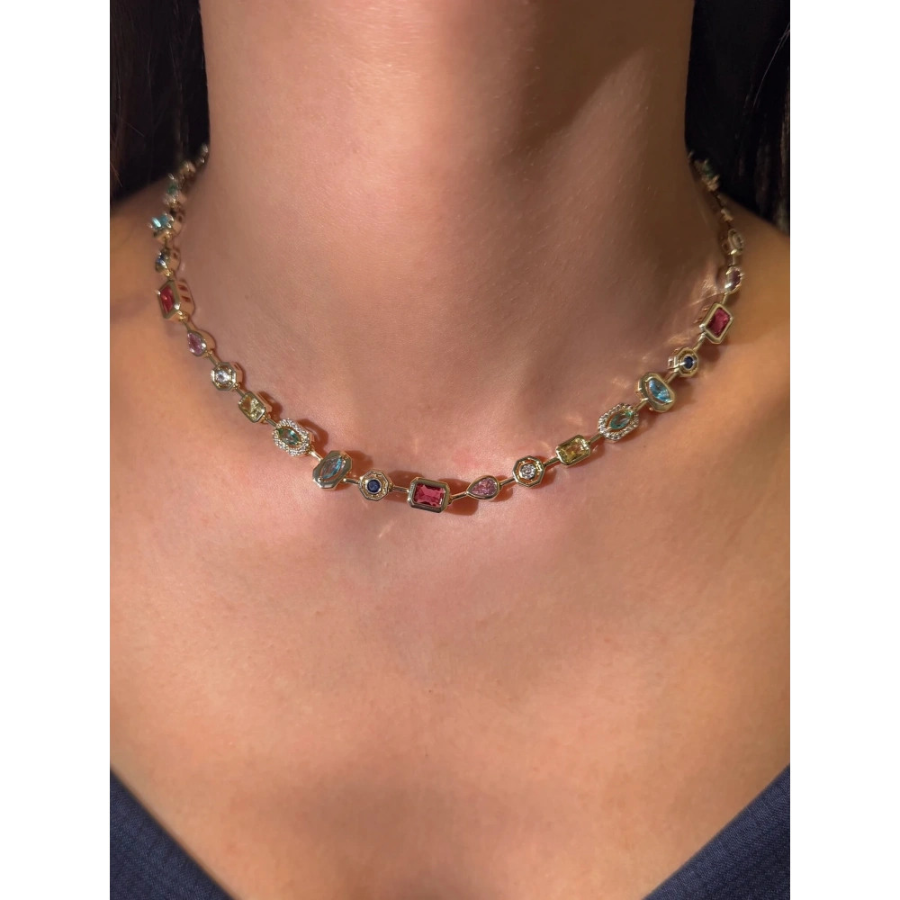 Renkli Baget Taşlı Tasarım Kolye