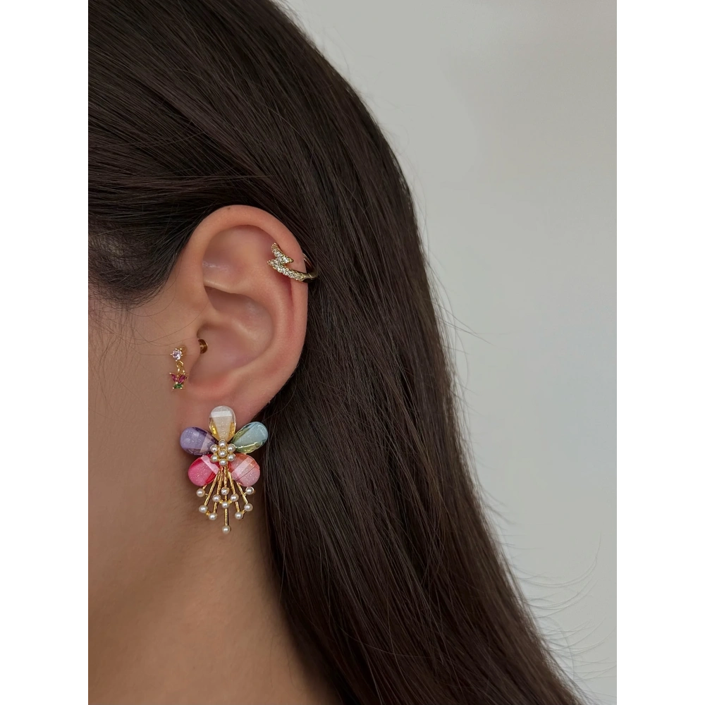 Renkli Çiçek Detay Küpe