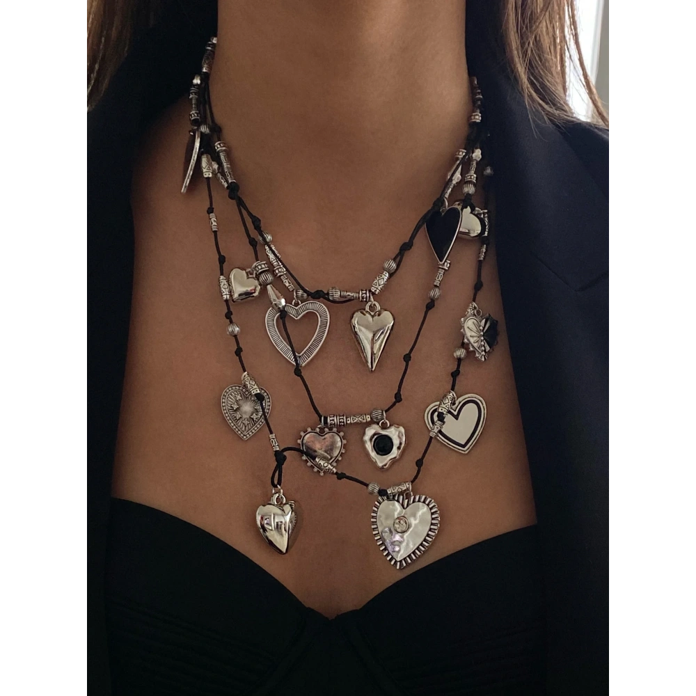 Silver 3 Katlı Kalpli Tasarım Kolye