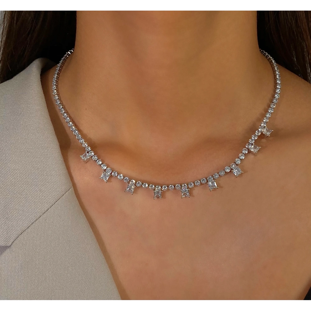 Silver 9 Taşlı Choker & Kolye