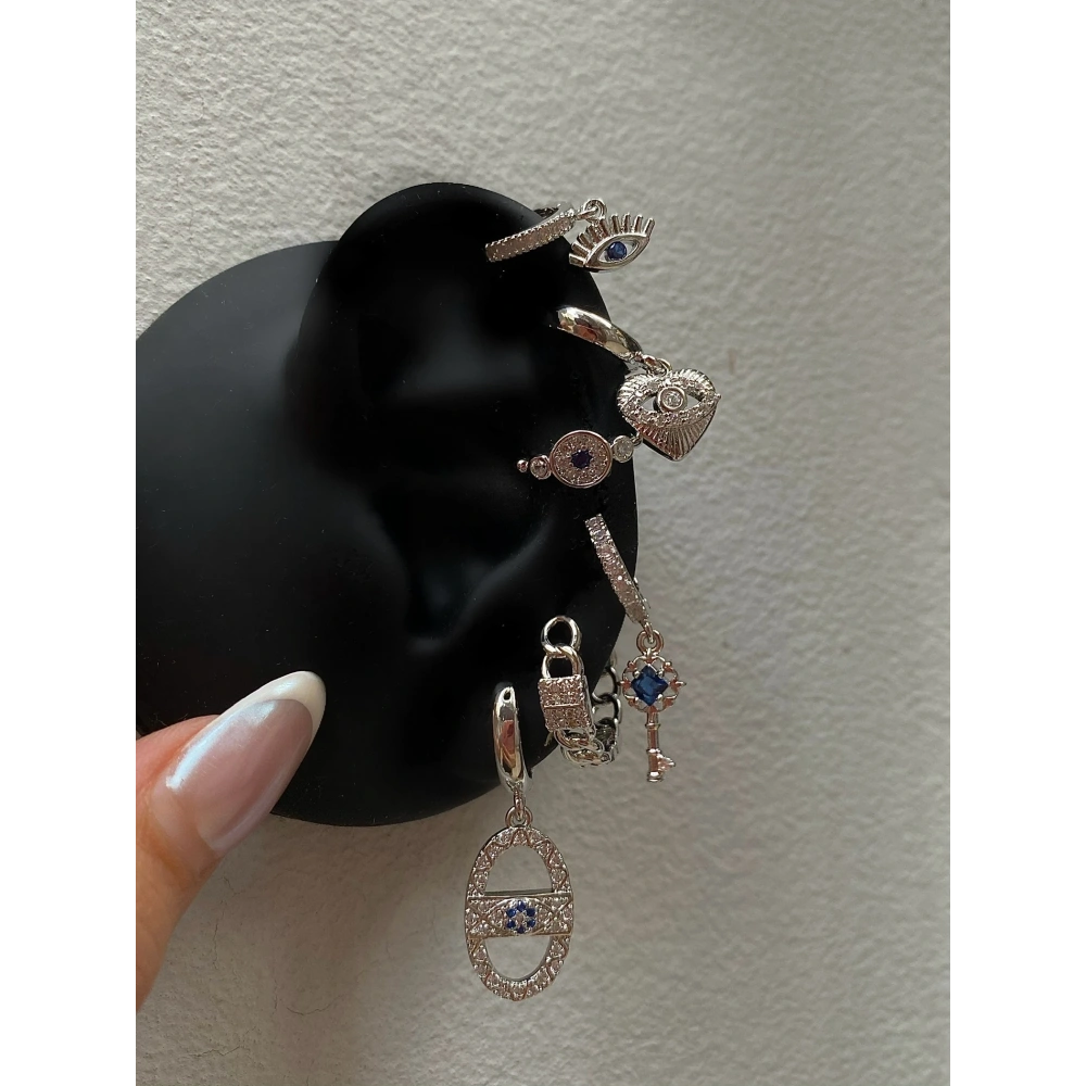 Silver Anahtar Detaylı 6 lı Küpe Seti