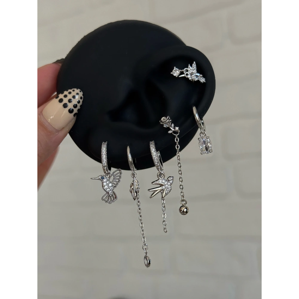 Silver Anka Kuşlu 6 Lı Küpe Seti