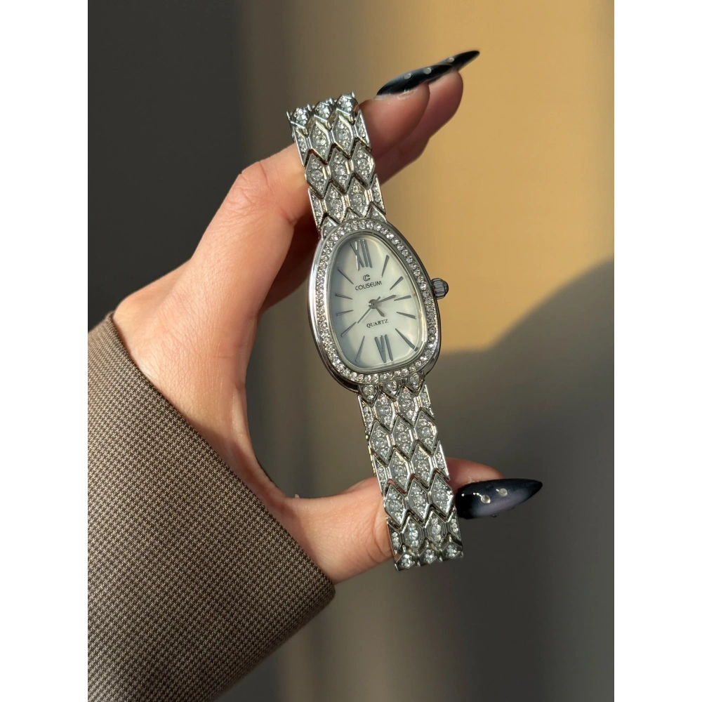 Silver Beyaz Kadranlı Taşlı Kol Saati