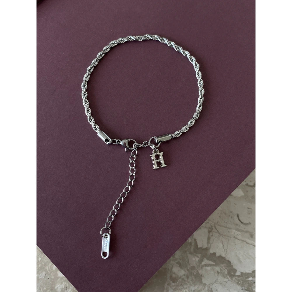 Silver Burgu Zincirli Harf Bileklik