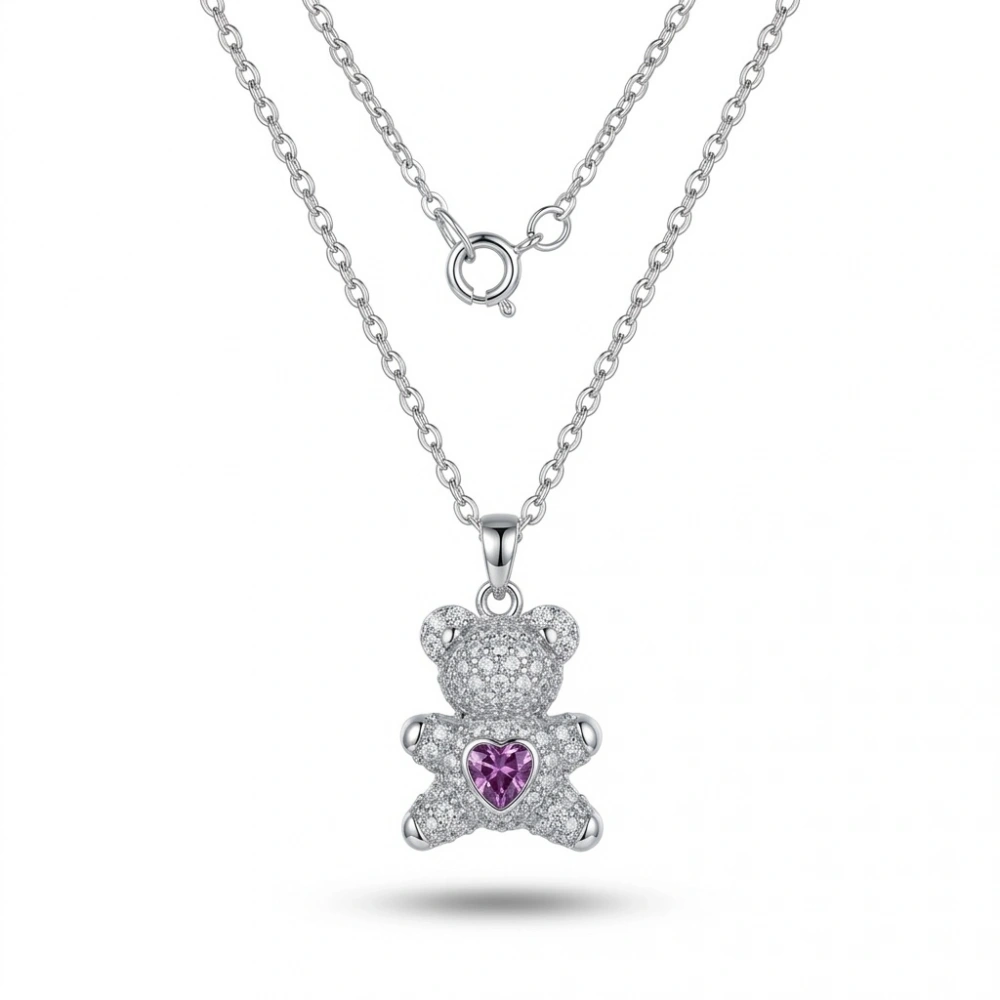 Silver Pembe Kalp Ayıcık Kolye