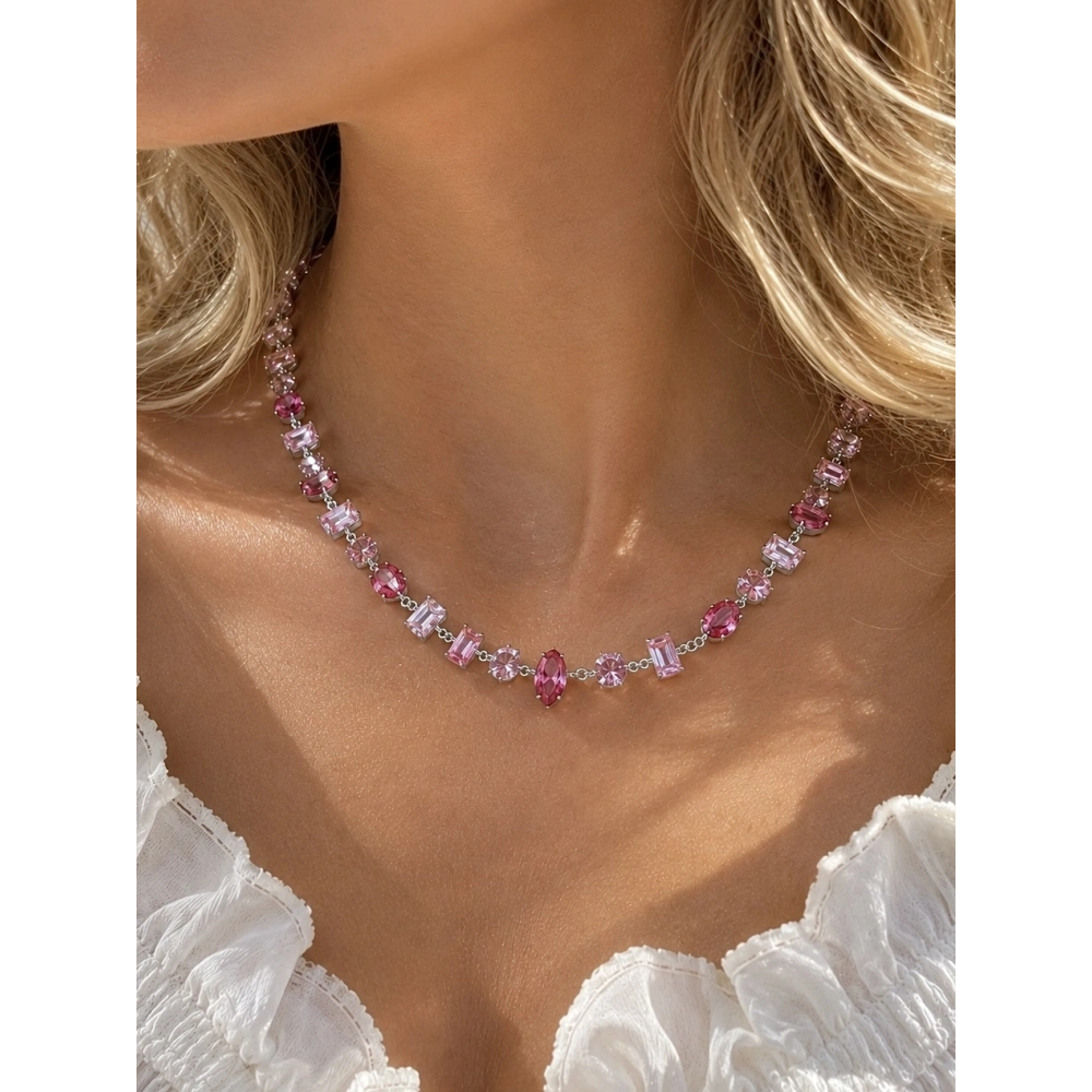 Silver Fuşya Baget Taşlı Choker