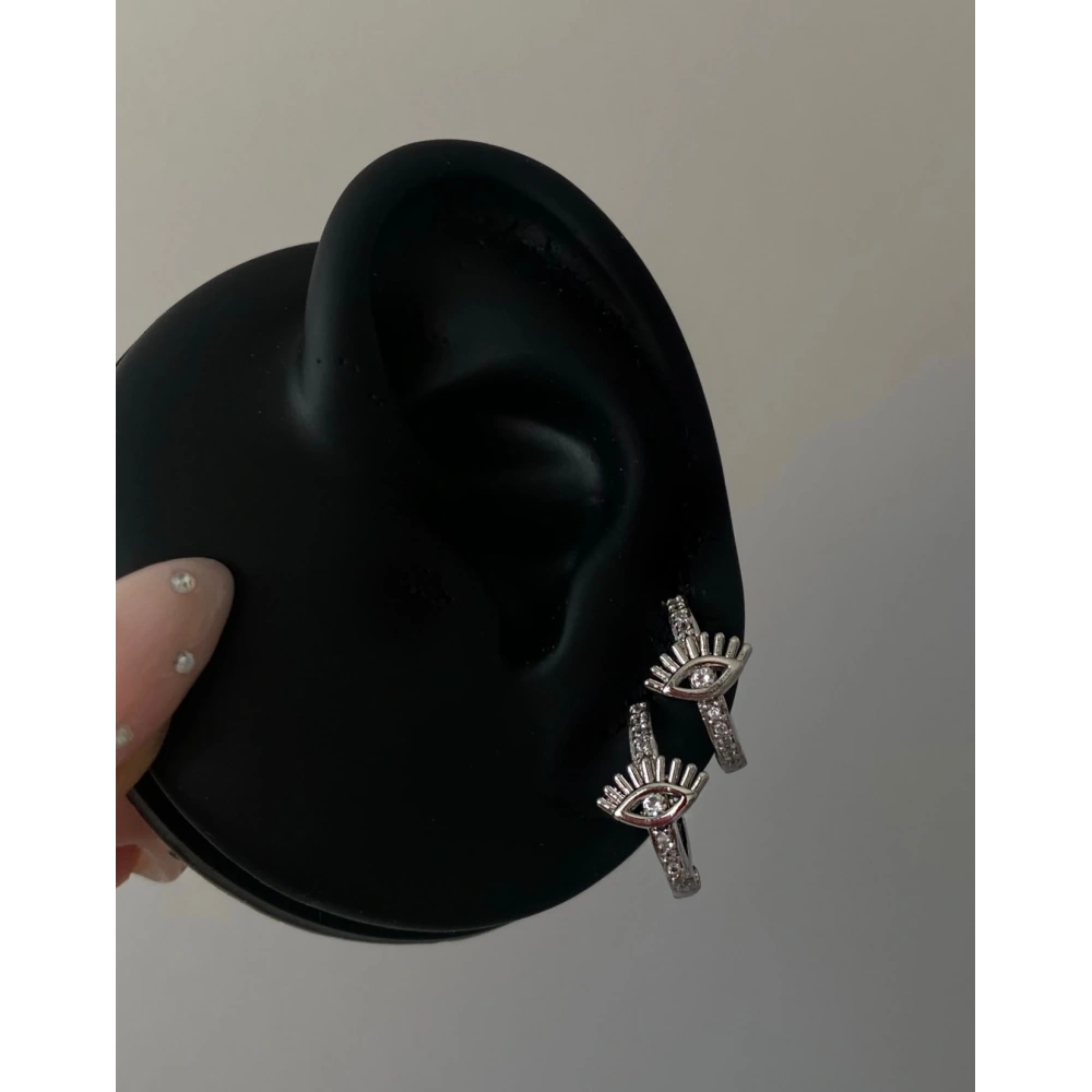 Silver Göz Detaylı Halka Küpe