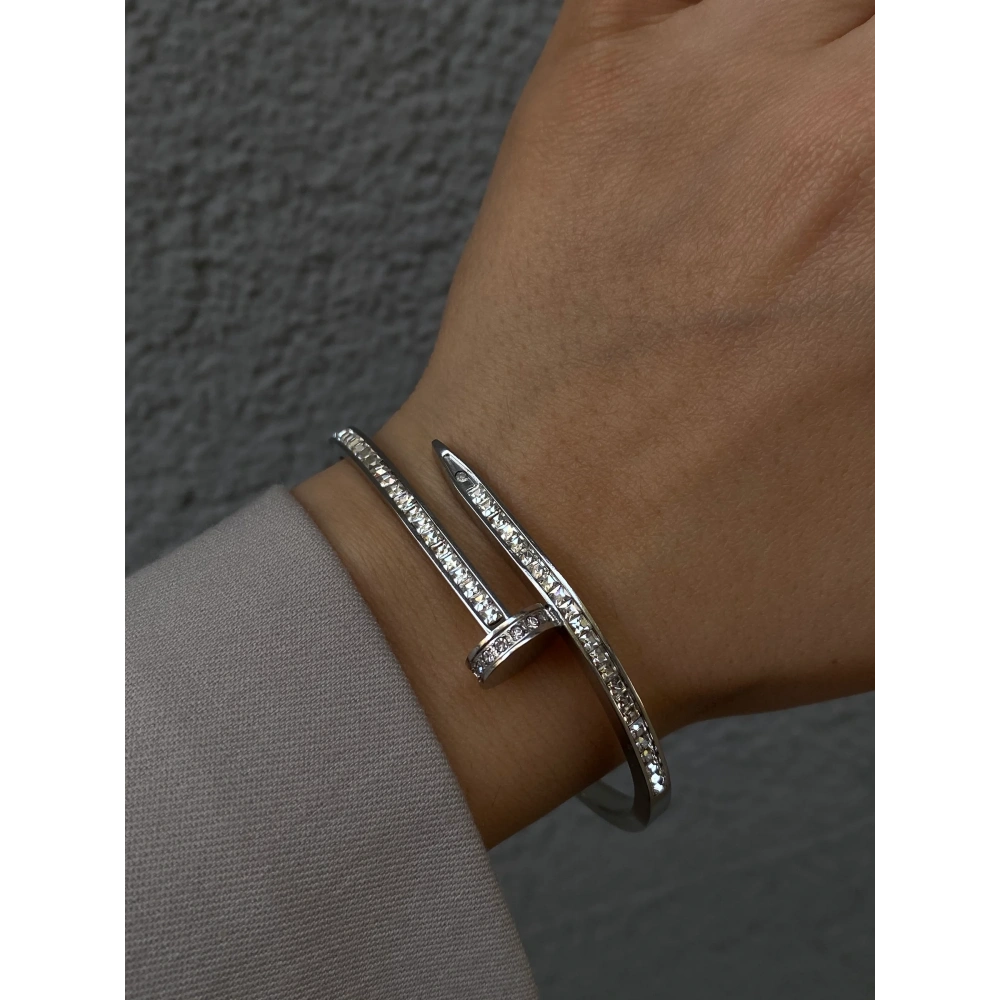 Silver Kalın Taşlı Çivi Bileklik