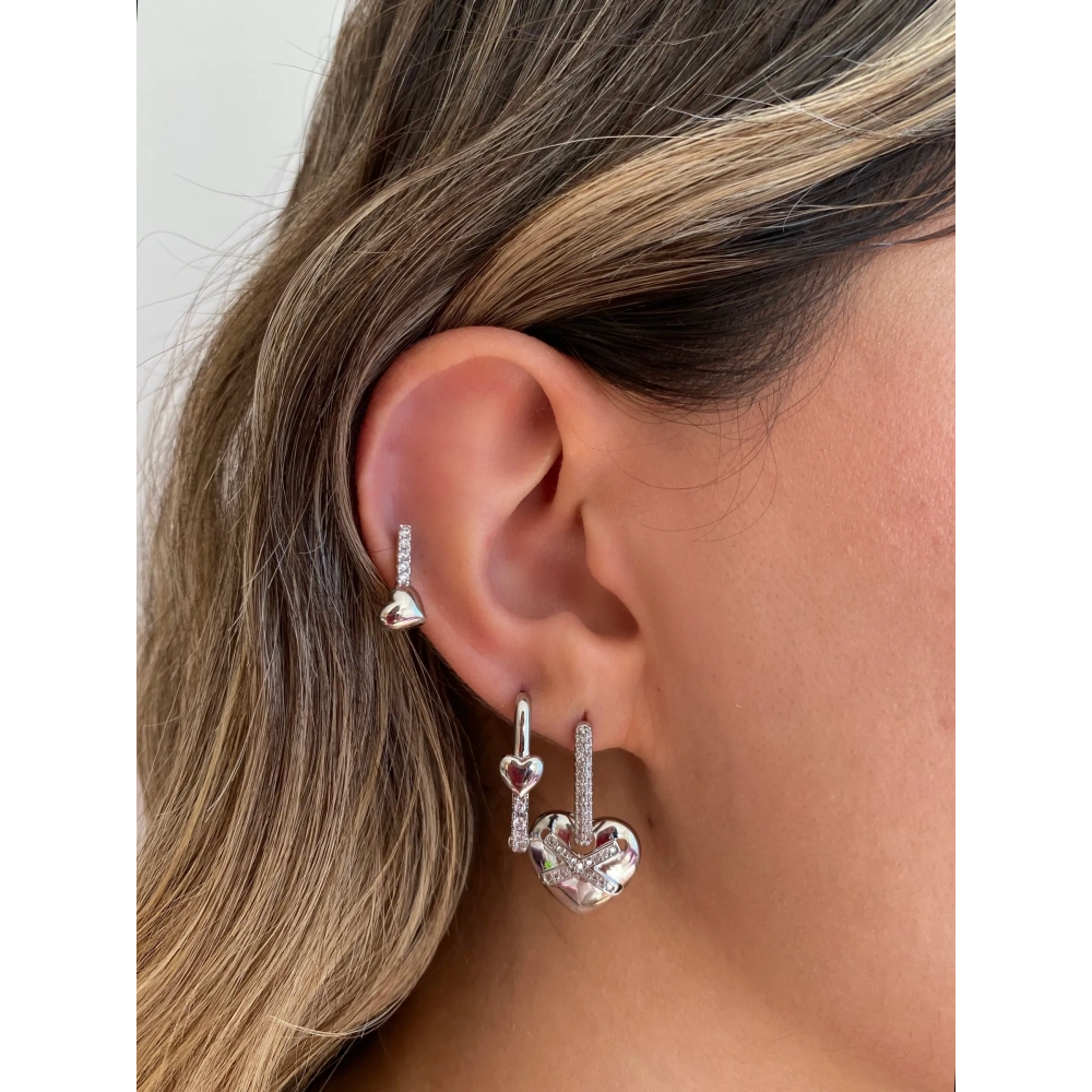 Silver Kalp Detaylı 3 lü Küpe Seti