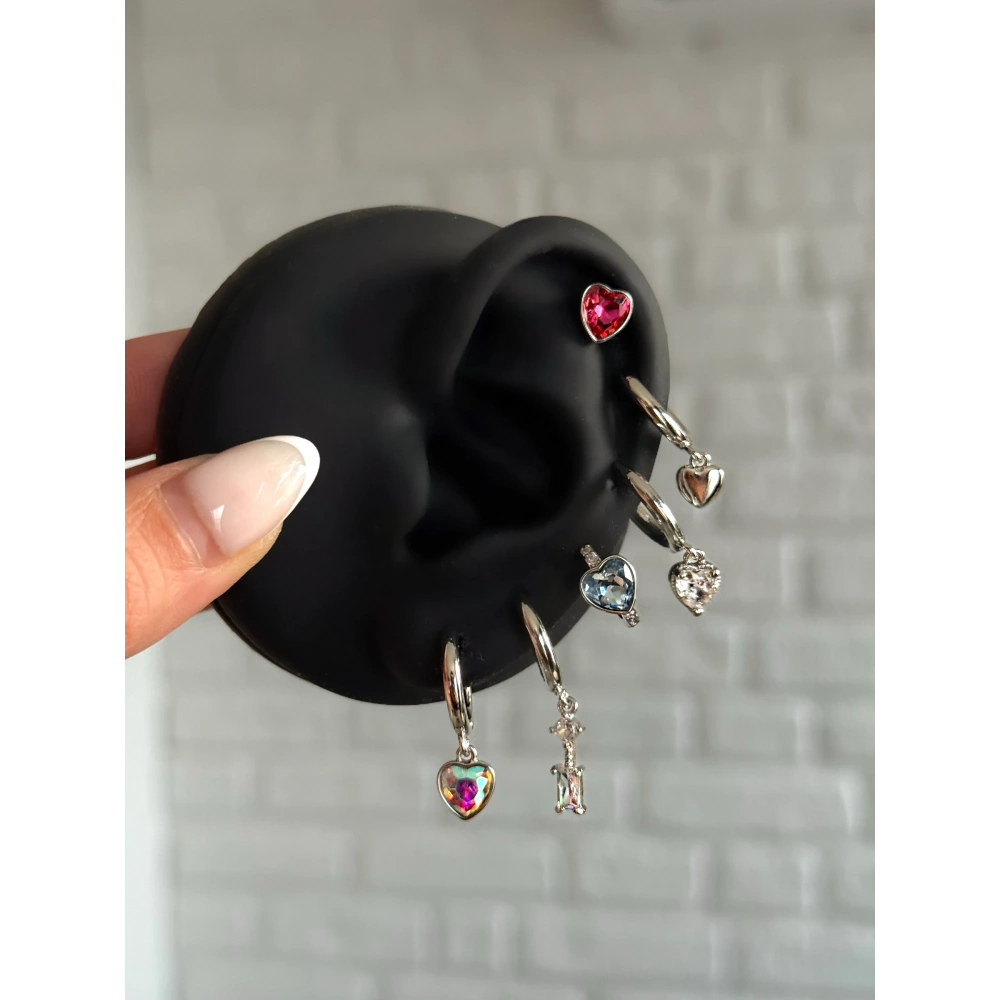 Silver Kalpli Hologramlı 6 Lı Küpe Seti