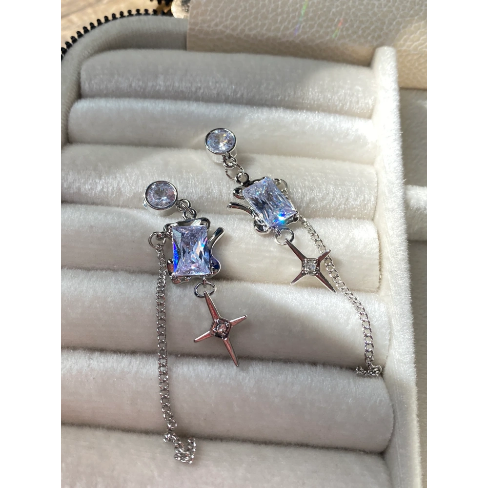 Silver Kare Taşlı Vintage Küpe