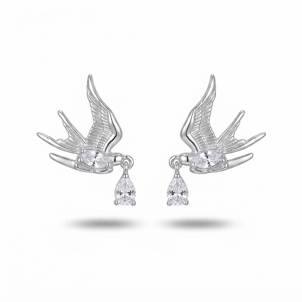 Silver Kuş Detaylı Küpe