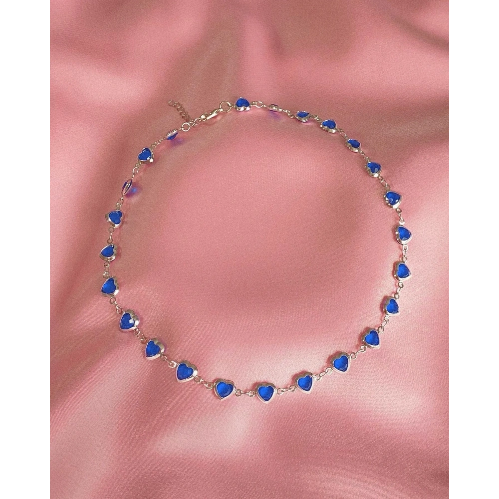 Silver Lacivert Mini Kalp Choker