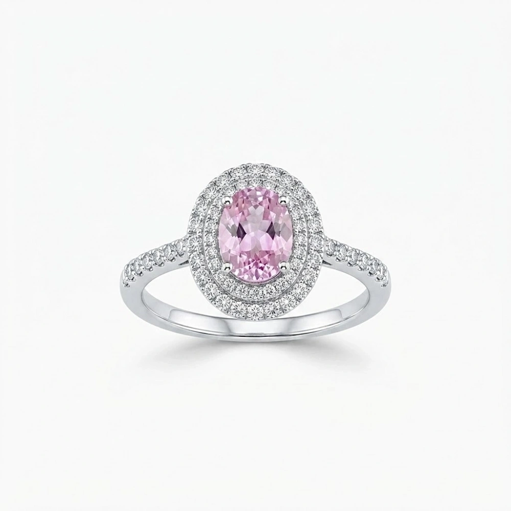 Silver Pembe Oval Taşlı Yüzük