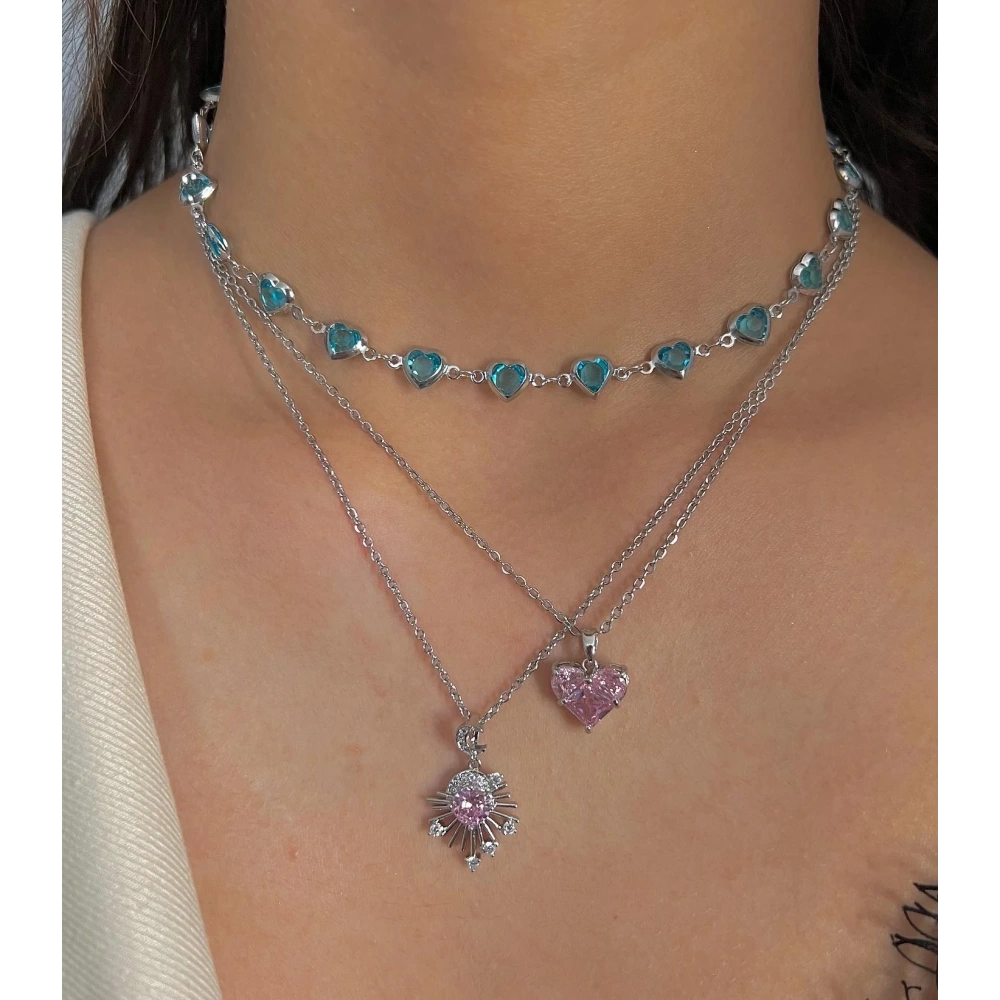 Silver Mavi Mini Kalp Choker