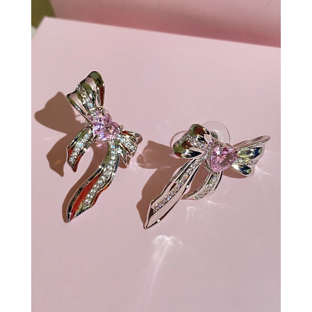 Silver Mini Pembe Taşlı Fiyonk Küpe