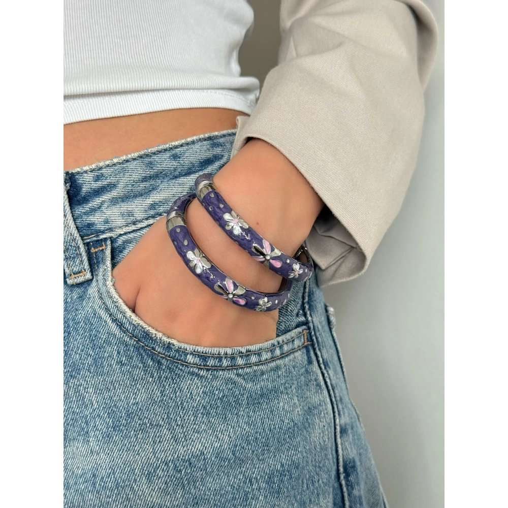 Silver Mor Mineli Kelepçe Bileklik