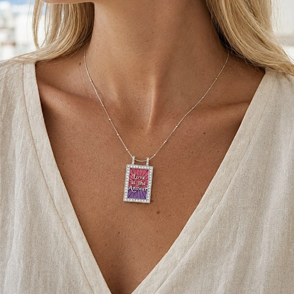 Silver Pembe Plaka Kolye