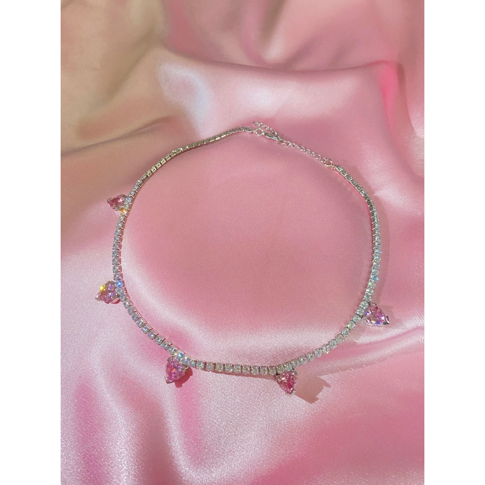 Silver Pembe 5 Kalpli Choker