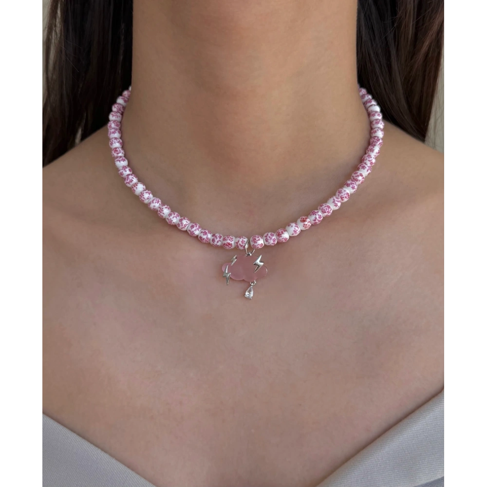 Silver Pembe Bulut Detay Kolye