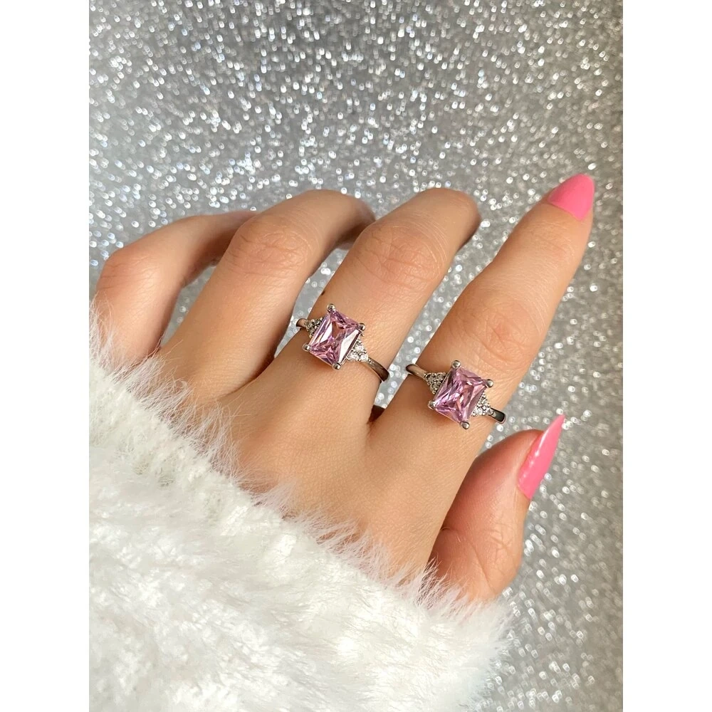 Silver Pembe Dikdörtgen Yüzük