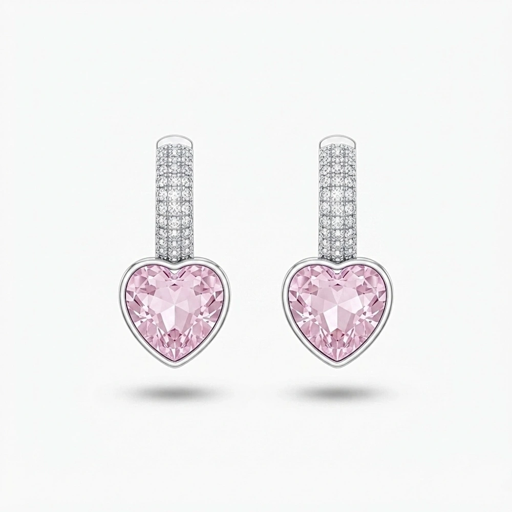 Silver Pembe Kalp Detaylı Küpe