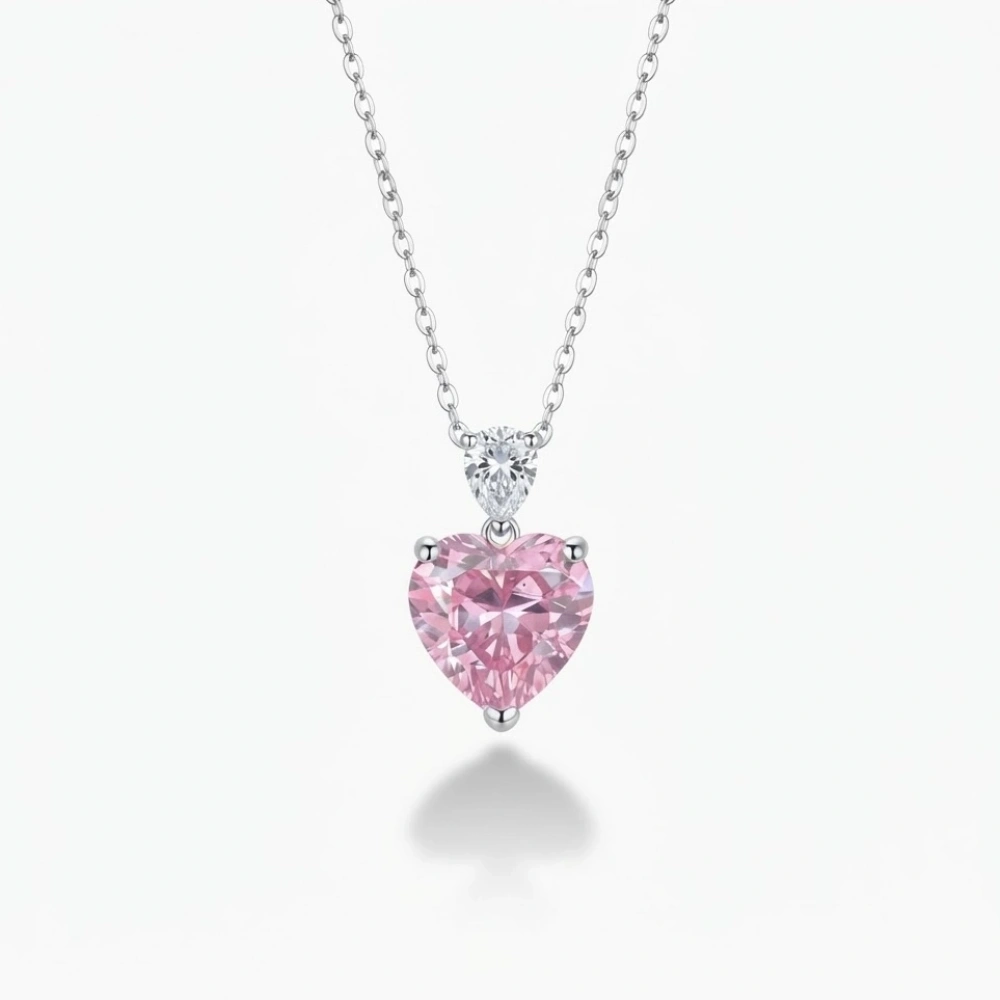 Silver Pembe Kalp Kolye
