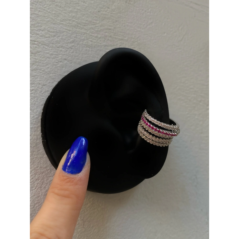 Silver Pembe Taş Detaylı Earcuff